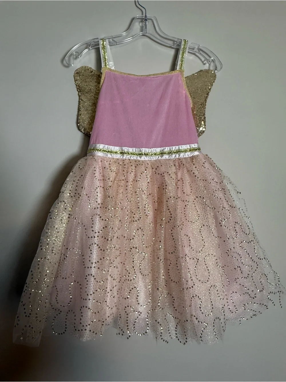 FAO Schwarz Girls Pink/Gold Sequined Tutu Fairy Princess Dress w/ Wings Size 7-8
